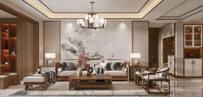 新中式客餐厅3D模型下载